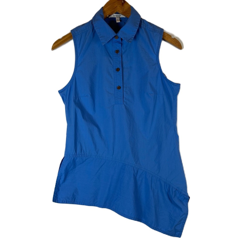 Derek Lam 10 Crosby Blue Sleeveless Top Asymmetrical Hem Cotton Womens Size 2 - Picture 1 of 9